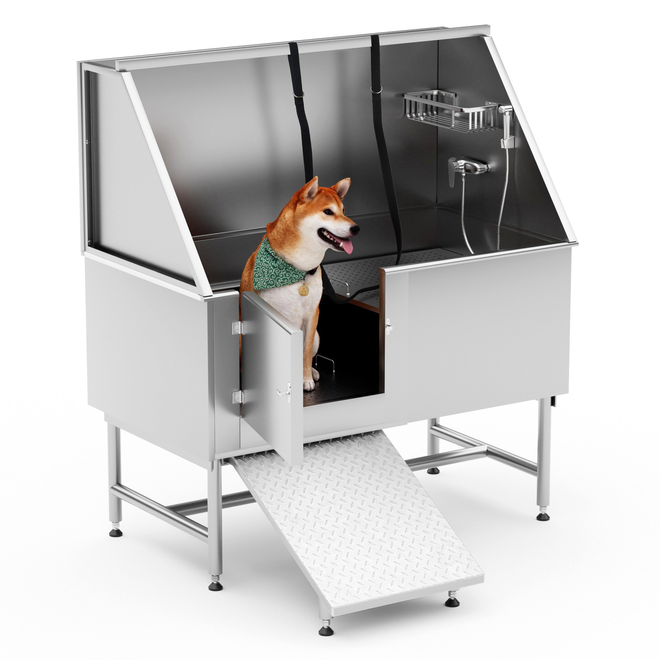 Pet Bathtub - 50 Inch Professional Dog Rinse Station (Left Side Ramp) with Faucet, Leash and Other Accessories, Adjustable Legs, Pet Wash Station for Pet Bathtub - 50 Inch Professional Dog Rinse Station (Left Side Ramp) with Faucet, Leash and Other Accessories, Adjustable Legs, Pet Wash Station for