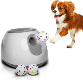 White Automatic Dog Ball Launcher Machine; Automatic Tennis Ball Thrower for Dogs
