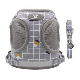 Dog Harnesses and dog leash set; New Pet Towing Rope Vest Dog Chest Strap (Specification (L * W): M, colour: Grey lattice)