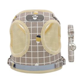 Dog Harnesses and dog leash set; New Pet Towing Rope Vest Dog Chest Strap (Specification (L * W): L, colour: Khaki lattice)