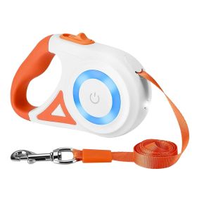 16FT Retractable Dog Leash with Flashlight RGB Light 2 Rolls of Waste Bags Dispenser (Color: Orange)